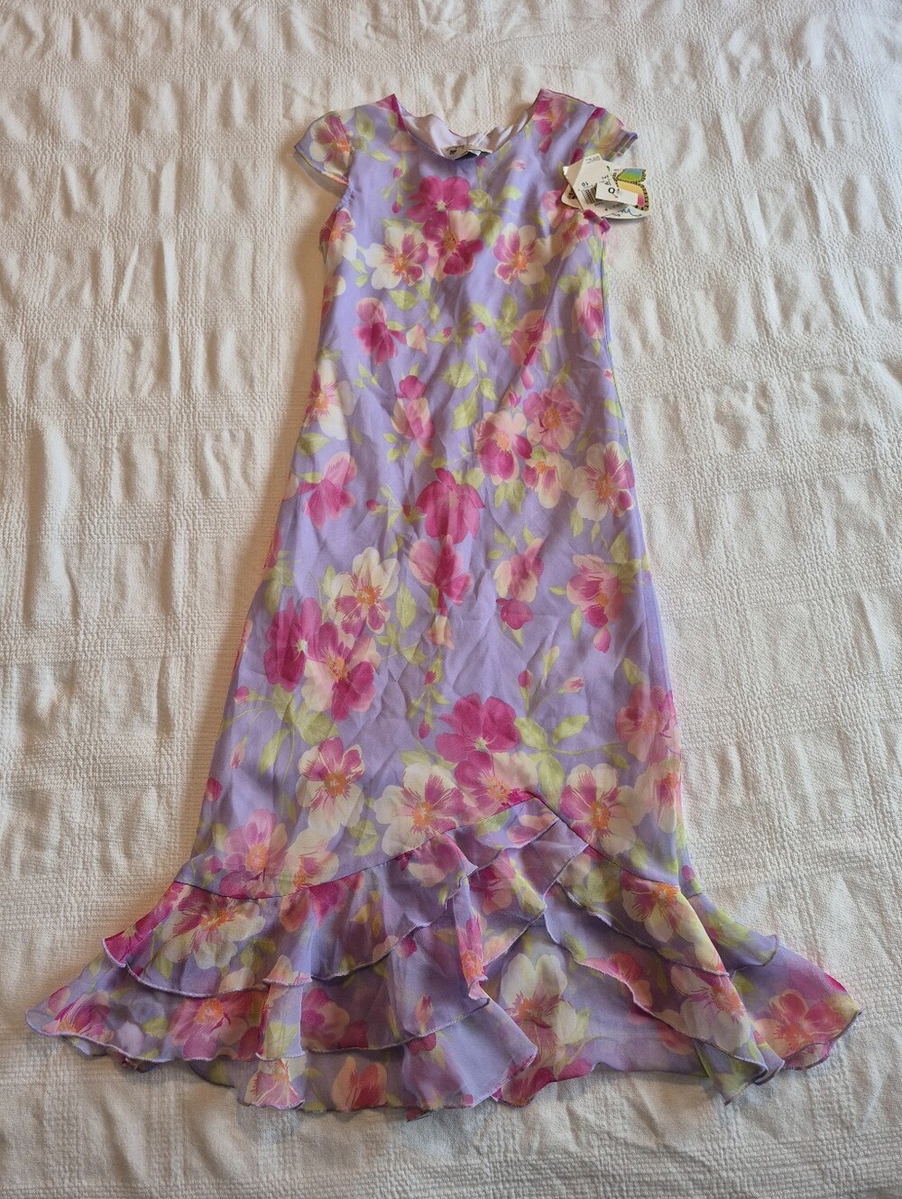 My Michelle girls 10 long sheer fully lined cap sleeve dress floral design NEW
